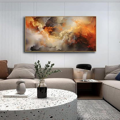 VHMING Abstract Wall Art Framed Ready to Hang Home Decor Orange White Artwork Wall Art Prints Canvas Painting Large Size for Living Room Bedroom Office Decoration 30"x60"