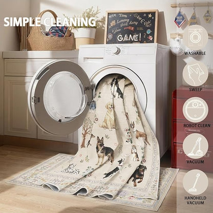 Dog Area Rugs Beige, 5x7 Rug for Bedroom Ultra-Thin Soft, Non-Slip Washable Rugs Stain Resistant Boho Rug Low-Pile Throw Rug for Dining Room Office (5 x 7, Beige)