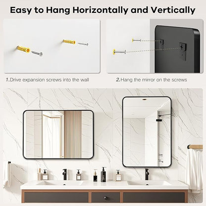 Black Mirror for Bathroom Wall - 26x38 Inch Bathroom Mirrors Over Sink with Rectangular Metal Frame, Black Vanity Rectangle Mirror for Restroom, Hallway, Home Office