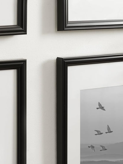 Kate and Laurel Adlynn Rectangle Picture Frame Set of 4; 11 x 14 matted to 8 x 10; Black; Modern Glam Four-Piece Frame Set for Gallery Wall Frame Set in Living Room Wall Decor