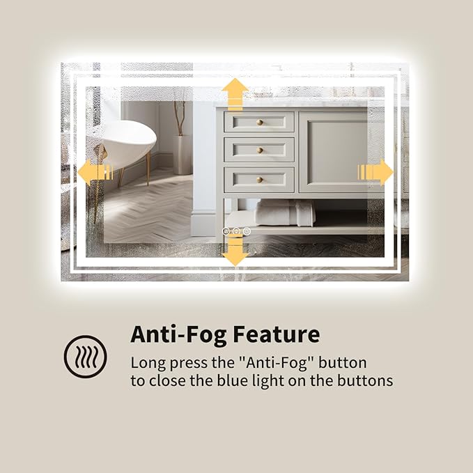 WTTY LED Bathroom Mirror with Light 40"x32",Modern LED Mirror for Bathroom,Stepless Dimmable Lighted Bathroom Mirror with Anti-Fog,Memory Function,Shatter-Proof