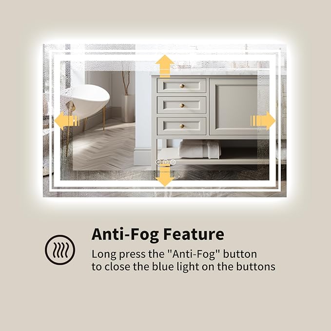 WTTY 48x36 LED Bathroom Mirror with Lights, Backlit and Front Lighted Bathroom Vanity Mirrors Wall Mounted, Double LED Vanity Wall Mirror for Bathroom with Anti-Fog, Dimmable, Memory, Shatter-Proof