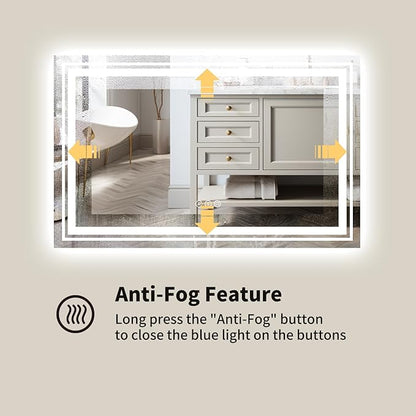 WTTY 48x36 LED Bathroom Mirror with Lights, Backlit and Front Lighted Bathroom Vanity Mirrors Wall Mounted, Double LED Vanity Wall Mirror for Bathroom with Anti-Fog, Dimmable, Memory, Shatter-Proof