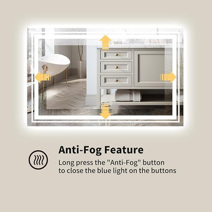 WTTY 60"x30" LED Bathroom Mirror with Lights, Backlit and Front Lighted Bathroom Vanity Mirrors Wall Mounted, Double LED Vanity Wall Mirror for Bathroom with Anti-Fog, Dimmable, Memory, Shatter-Proof