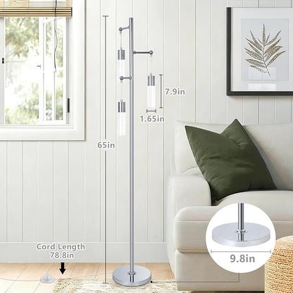 Bubble Crystal Floor Lamps for Living Room, Industrial Modern Standing Lamp with 3 Built-in LED Lights, ON/Off Foot Switch, 65IN Tall Tree Floor Lamp for Bedroom Corner Home Office, Silver