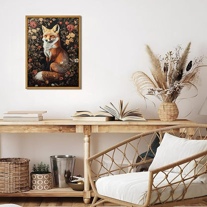 Djmwtb Framed Wall Art Vintage Wall Decor Fox Canvas Art Animal Pictures Floral Paintings Botanical Prints Nature Artwork for Bedroom Living Room