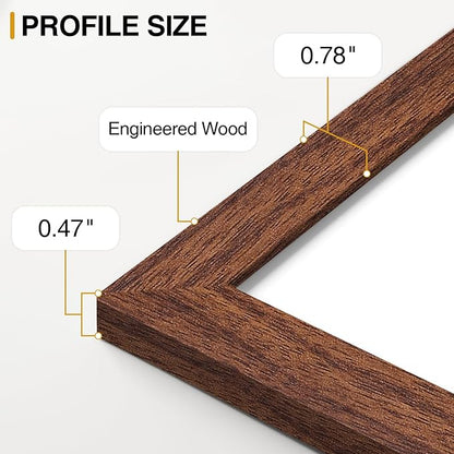 Vittanly 12x12 Picture Frames Set of 9, Display 8x8 Pictures with Mat or 12x12 without Mat, Photo Frames for Wall Mount, Engineered Wood, Wood Grain Brown