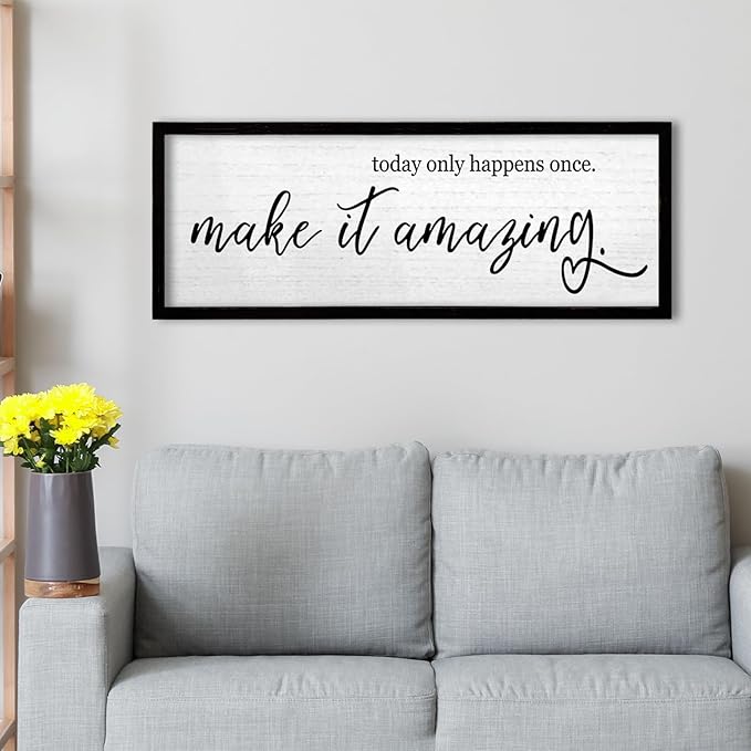 TQianJiang Inspirational Wall Decor Today Only Happens Once Make It Amazing Sign 24"×10" Farmhouse Positive Motivational Quote Wall Art Large for Home Office Living Room Wood Framed Hanging (Black)