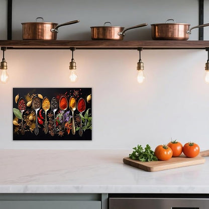 OAAPITI Spice Spoons Kitchen Wall Art Culinary Herbs Canvas Vibrant Food Art for Dining Room Gourmet Kitchen Decor(Artwork-8,12"x18")