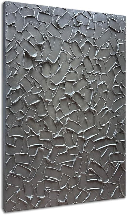 Slyart Handmade 3D Texture Wall Art Modern Abstract Painting 28x40 Inches Minimalist Silver Gray Artwork Oil Painting on Canvas Wall Decor for Living Room Bedroom