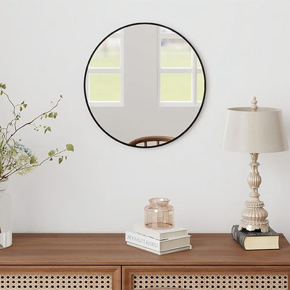 SCWF-GZ 20" Round Mirror Circle Wall Mounted Hanging or Against Wall Metal Frame Dressing Make-up Mirrors for Entryway Bedroom Bathroom Living Room 20 inch Black