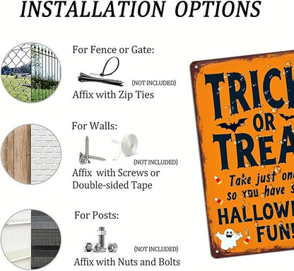 Trick or Treat Halloween Metal Tin Sign Vintage Halloween Wall Decor for Home Kitchen Entryway and Office Rustic Halloween Decorative Signs Metal Poster 8x12 Inch