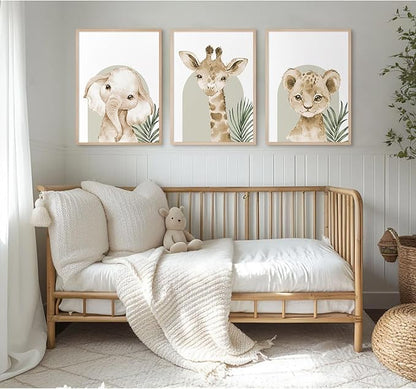 Tocliky Nursery Animal Wall Art Decor Safari Jungle Nursery Pictures Baby Boy Room Canvas Wall Decor Woodland Animals Prints Safari Giraffe Artwork for Boys Kids Bedroom 16x24 Inch Unframed Set of 3