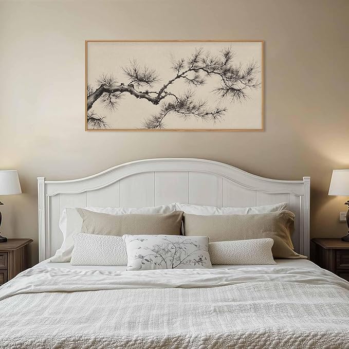 HPNIUB Vintage Sketch Pine Tree Framed Canvas Wall Art Set, Brown Antique Tree Branch Wall Decor, Nature Botanical Art Print, Modern Landscape Pictures for Living Room, Bedroom, Office-20'' x40''