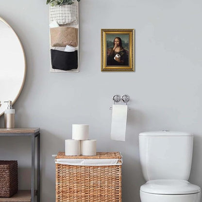 YD&YZY Gold Framed Bathroom Wall Art Mona Lisa Humor Amusing Toilet Art Pinching Nose Wall Decor Funny Vintage Painting Picture Print Whimsical Bathroom Restroom 8x10 inch Small Framed