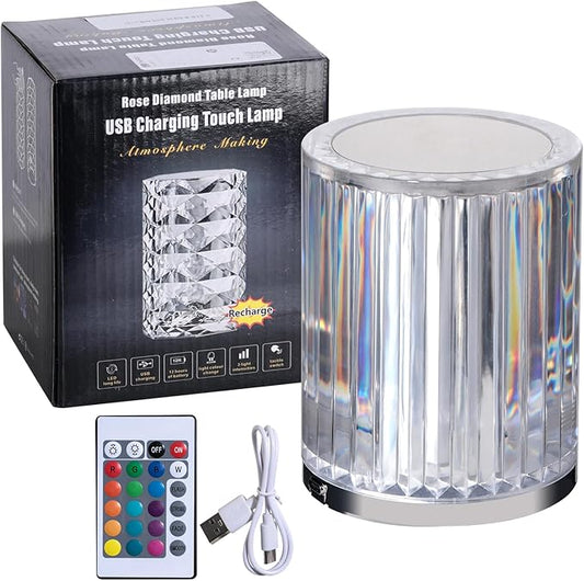 oneleaf Table Lamp Crystal RGB Modern LED Cordless,Rechargeable Battery Touch Desk lamp with Remote Control, Night Light for Couple Dinner/Restaurant/Bedroom/Camp (C-Short)