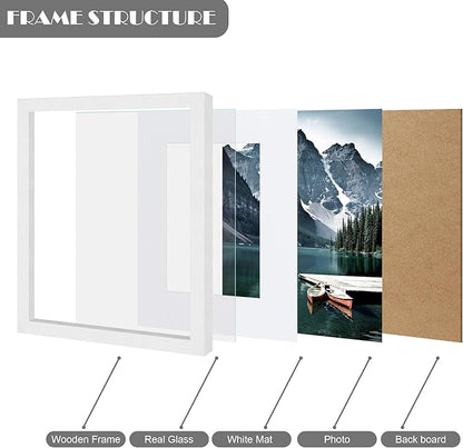 Hongkee 8x10 White Picture Frames set of 3, Made of Wooden and Glass Photo frame - Displays Picture 5x7 with Mat or 8 x 10 without Mat, Desktop & Wall Collage Frame set