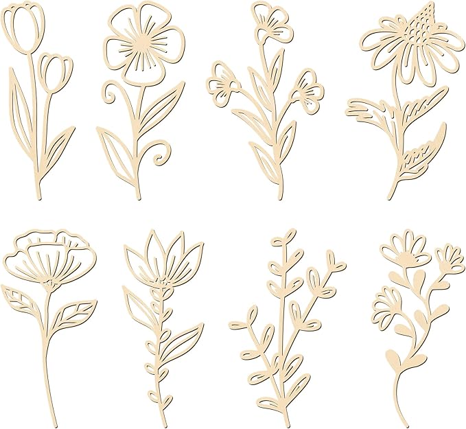 PerKoop 8 Pcs Wooden Flowers Wall Decor Boho Wildflowers Hanging Sculpture Wood Floral Cutouts for Nursery Bedroom Living Room Housewarming Gifts for Home Decorations(Elegant Style)