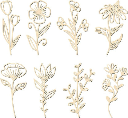 PerKoop 8 Pcs Wooden Flowers Wall Decor Boho Wildflowers Hanging Sculpture Wood Floral Cutouts for Nursery Bedroom Living Room Housewarming Gifts for Home Decorations(Elegant Style)