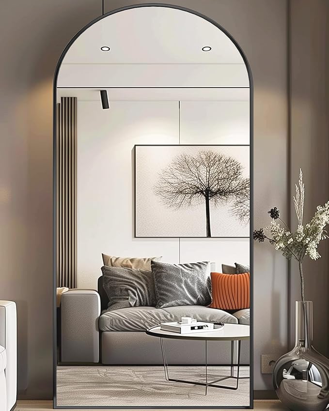 Antok Oversized Full Length Mirror with Stand, 78"x38" Arched Floor Mirror, Aluminum Frame, Wall Mounted/Leaning/Free Standing, Large Body Mirror for Bedroom Living Room Entryway Dressing Room,Black