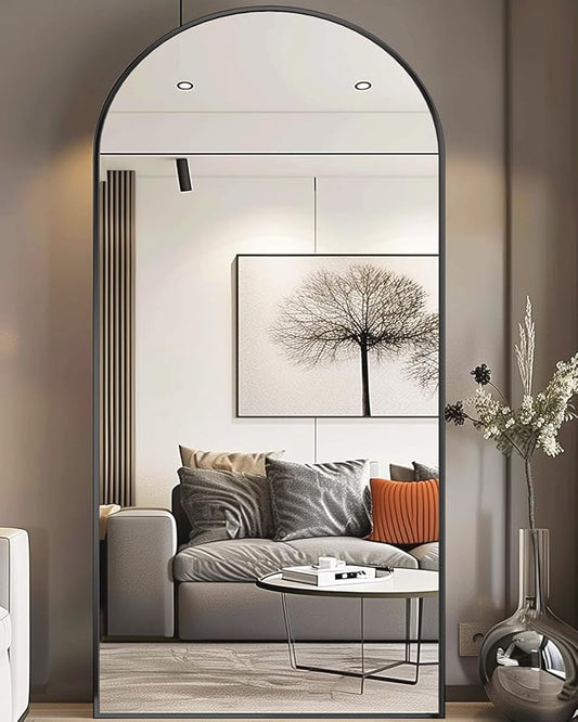 Antok Oversized Full Length Mirror with Stand, 78"x38" Arched Floor Mirror, Aluminum Frame, Wall Mounted/Leaning/Free Standing, Large Body Mirror for Bedroom Living Room Entryway Dressing Room,Black