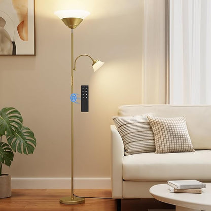 SIBRILLE 2-in-1 Torchiere Floor Lamp, 34W Super Bright LED Standing Lamp with Remote & Touch Control, 72" Dimmable Adjustable Corner Reading Lamp for Living Room, Bedroom, Office, Gold
