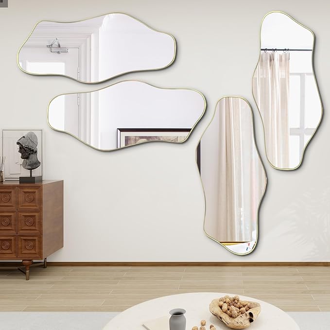 Irregular Wall Mirror, 51.1"x23.6" Asymmetrical Frameless Mirrors, Large Modern Organic Shaped Mirror for Living Room Bedroom Hallway Entryway, Horizontal or Vertical Hanging