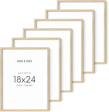HAUS AND HUES Beige Oak Wood 18x24 Picture Frame - Modern Wood Wall Art Display - Lightweight 18x24 Frame for Art Prints, Photos, Posters - Ready-to-Hang Vertically & Horizontally (Set of 6)