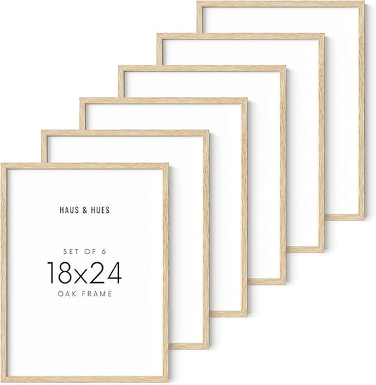 HAUS AND HUES Beige Oak Wood 18x24 Picture Frame - Modern Wood Wall Art Display - Lightweight 18x24 Frame for Art Prints, Photos, Posters - Ready-to-Hang Vertically & Horizontally (Set of 6)