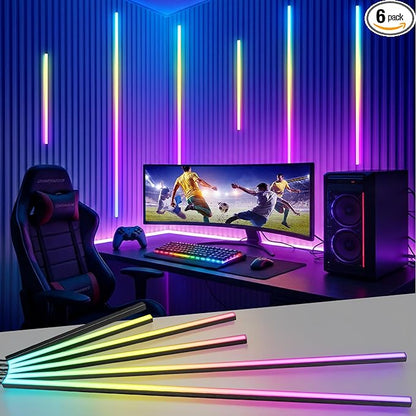 DIY RGB+IC LED Recessed Lighting Kit for Wall Panels, 6pcs Adhesive Wall Strip Lights for Wall Accent Acoustic Panels, WiFi Smart Color Chasing Wood Slat LED Lights with Alexa & WiFi APP Control