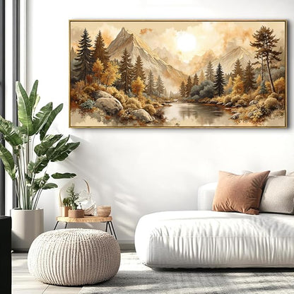 Landscape Wall Art - Framed Modern Canvas Painting for Living Room, Bedroom Home Office Decor, 60x30 Inch Ready to Hang