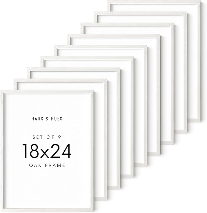 HAUS AND HUES White Oak Wood 18x24 Picture Frames - Set of 9, Modern Frames for Posters and Wall Display