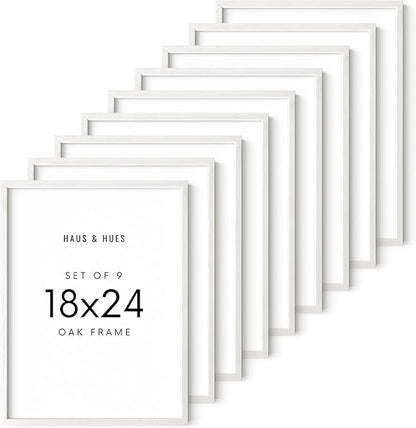 HAUS AND HUES White Oak Wood 18x24 Picture Frames - Set of 9, Modern Frames for Posters and Wall Display