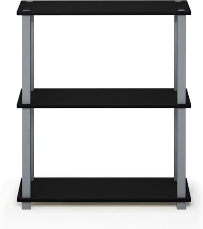 Furinno TURN-S-TUBE Storage Shelves Set of 2, 3-Tier Book Shelf, Corner Shelf, Toolless Open Shelves, Square Tubes, for Organization and Storage, Living Room, Garage, Home Office, Black