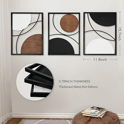 Oakrain 3 Pack Metal Wall Art, Abstract Minimalist Modern Wall Decor for Living Room, Bedroom, Office, Entryway