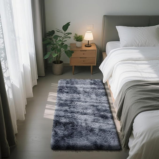 Fluffy Rug Shag Area Rug, Mottling Dark Grey 2x4 Area Rugs for Bedroom, Small Bedside Rug, Soft Fluffy Shag Entryway Throw Rugs for Living Room Bedroom Kids Room Home Decor