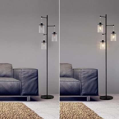 beaysyty Art Decor Crystal Black Floor Lamp 3-Light Contemporary Crystal Lampshade for Living Room,Bedroom,Office