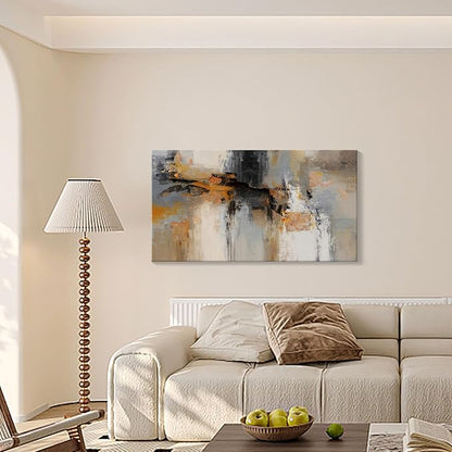 Abstract Wall Art - Large Canvas Wall Art for Living Room, Bedroom, Office - Framed Modern Wall Decor in Gray and Yellow - Artwork Paintings & Pictures