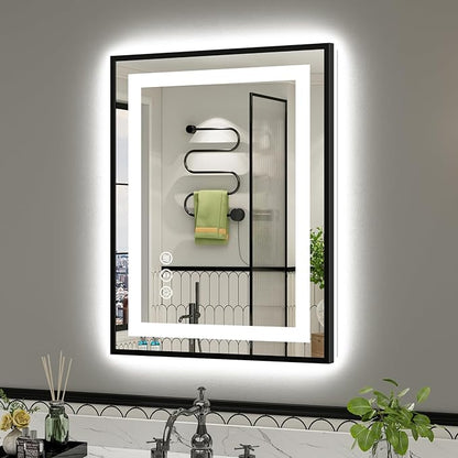 24x32 Inch LED Bathroom Mirror with Black Frame, Backlit & Front Lit, Anti-Fog Lighted Bathroom Vanity Mirror for Wall, Memory Function, Dimmable, HD Tempered Glass, Shatter-Proof