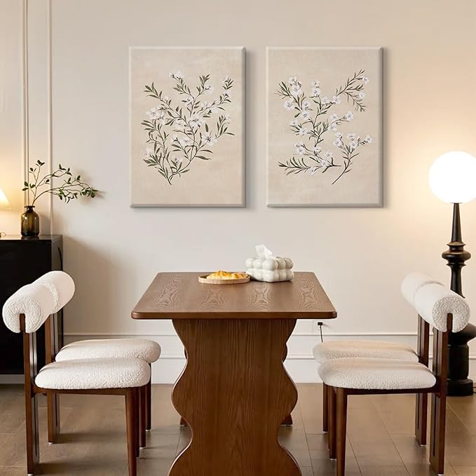 Vintage Botanical Wall Art Neutral Floral Prints Farmhouse Flower Canvas Wall Decor Watercolor Wildflower Pictures Nature Minimalist Artwork for Living Room Bedroom 12x16 Inch Wrapped Canvas Set of 2