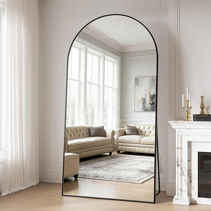 Full Length Mirror, 78"x35" Arched Full Body Mirrors, Large Floor Mirror with Stand, Hanging Mounted for Bedroom Living Room Cloakroom, Aluminum Alloy Frame, Black
