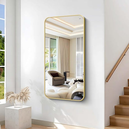 55"x30" Gold Bathroom Mirror, Large Rectangle Mirror, Rectangular Wall Mirror, Rounded Corner Vanity Mirror with Aluminum Metal Frame for Bathroom Bedroom Living Room Horizontal/Vertical