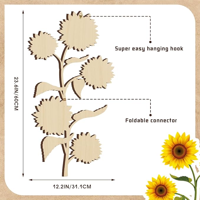 Ferraycle Wooden Sunflower Wall Decor Hanging Sunflower Outdoor Decor Rustic Flower Wall Art Yellow Large Farmhouse Signs for Indoor Bathroom Porch Patio Bedroom Accessories (Flower,Wood)