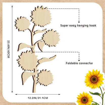 Ferraycle Wooden Sunflower Wall Decor Hanging Sunflower Outdoor Decor Rustic Flower Wall Art Yellow Large Farmhouse Signs for Indoor Bathroom Porch Patio Bedroom Accessories (Flower,Wood)