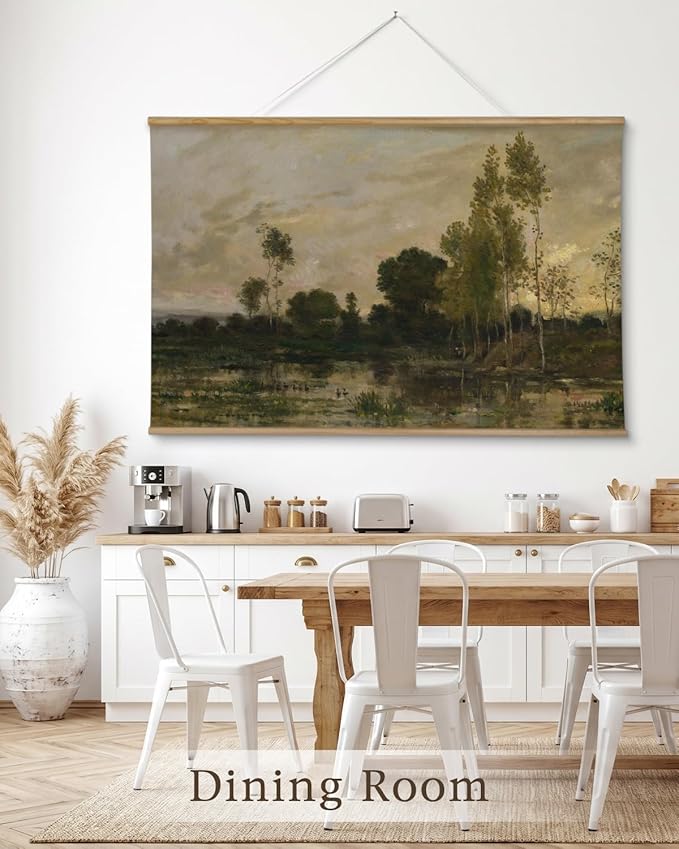InSimSea 36x54 Extra Large Canvas Scroll, Vintage Coastal Landscape with Green Trees, Oversized Farmhouse Wall Art for Living Room, Bedroom, Dining Room, Office