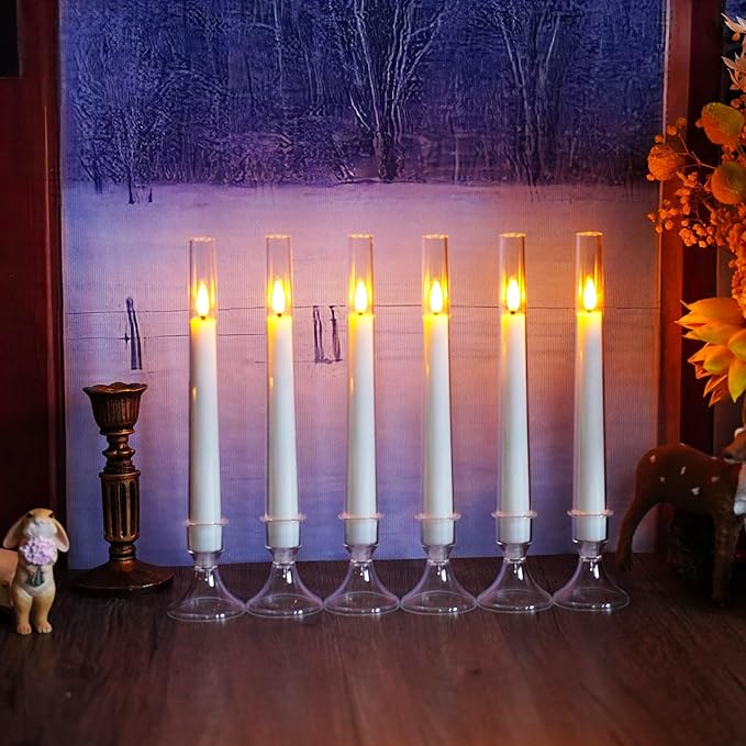 Sasigeiaa Flameless Taper Candles with Remote and Timer - 6 Pack LED Candles, Battery Operated, for Home, Wedding, Party (White)