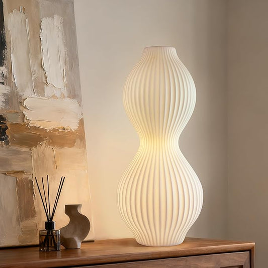 RONDURE 15.8" Modern Ceramic Table Lamp, Fully Dimmable Modern Bedside Lamps for Bedroom, Living Room and Nightstand, White Translucent Ceramic Shade, Warm Ambient Lighting, Corded, Bulb Included
