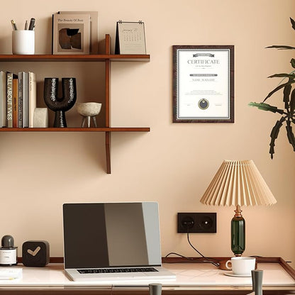 8.5x11 Picture Frame Set of 6, Certificate Document Frame, Diploma Frame, Display Pictures 6x8 with Mat or 8.5x11 Without Mat, Brown