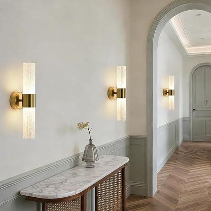 Gold Wall Sconces LED Dimmable Modern Crystal Wall Sconces Gold Wall Light Titanium Vanity Wall Light for Bedroom, Vanity Mirror Light Dimmable 0-32W with Light Source