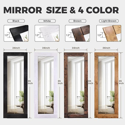 Full Length Mirror 65"x24" – Solid Wood Frame, HD Tempered Glass, Wall Mounted & Leaning, Rustic Modern Decor for Bedroom, Living Room, Entryway, Black